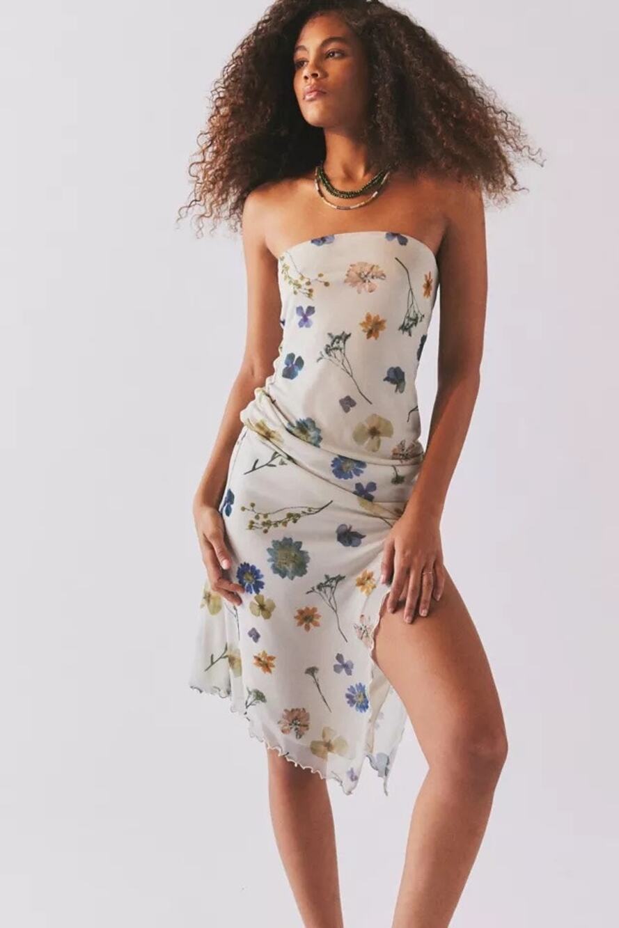 Urban Outfitters Samara Floral Mesh Strapless Midi Dress S Blogger Fave